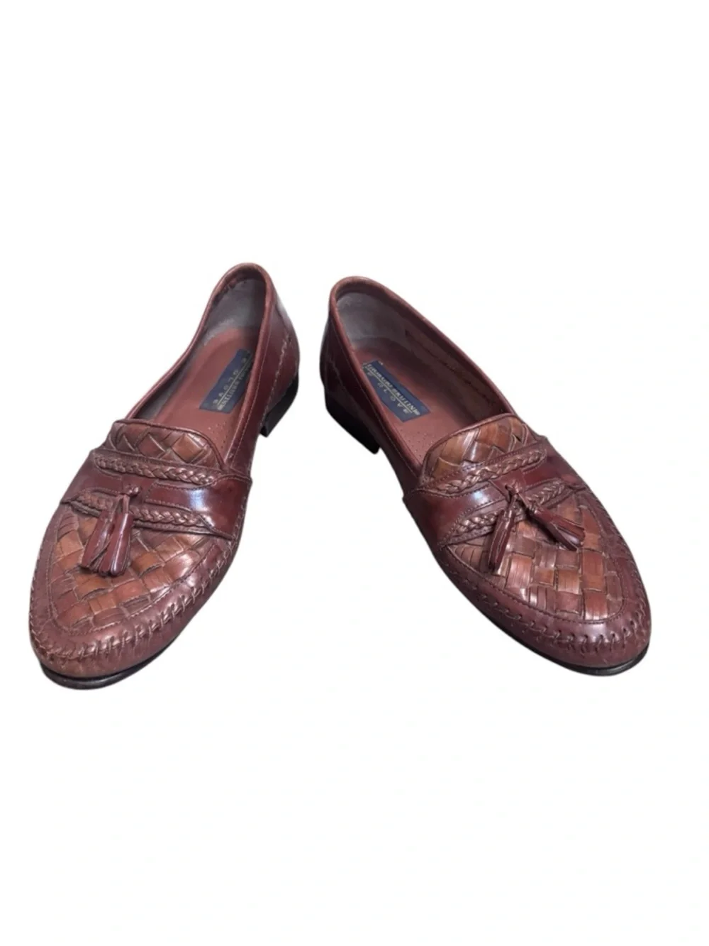 GIORGIO BRUTINI LE GLOVE Brown Woven Leather Tassel Shoes Brazil Loafers 8.5 D